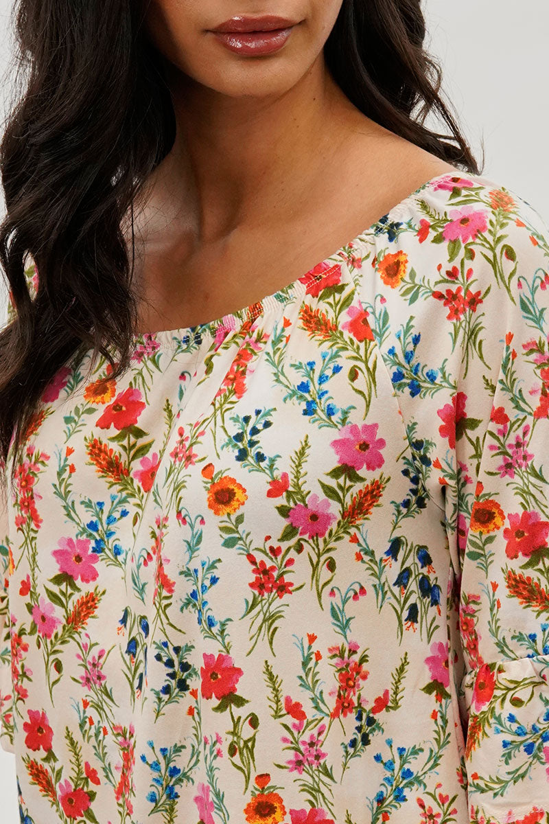 International INC Company Floral Ruffle Hem Blouse - Cream - Womens Shirts & Blouses - Fairweather