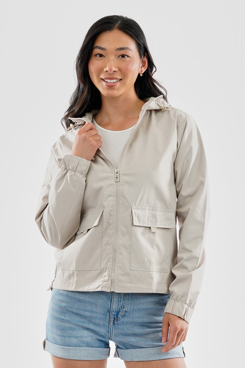 Canada Weather Gear Cropped Coated Microfibre Lightweight Jacket - Cream - Womens Lightweight Jackets - Fairweather