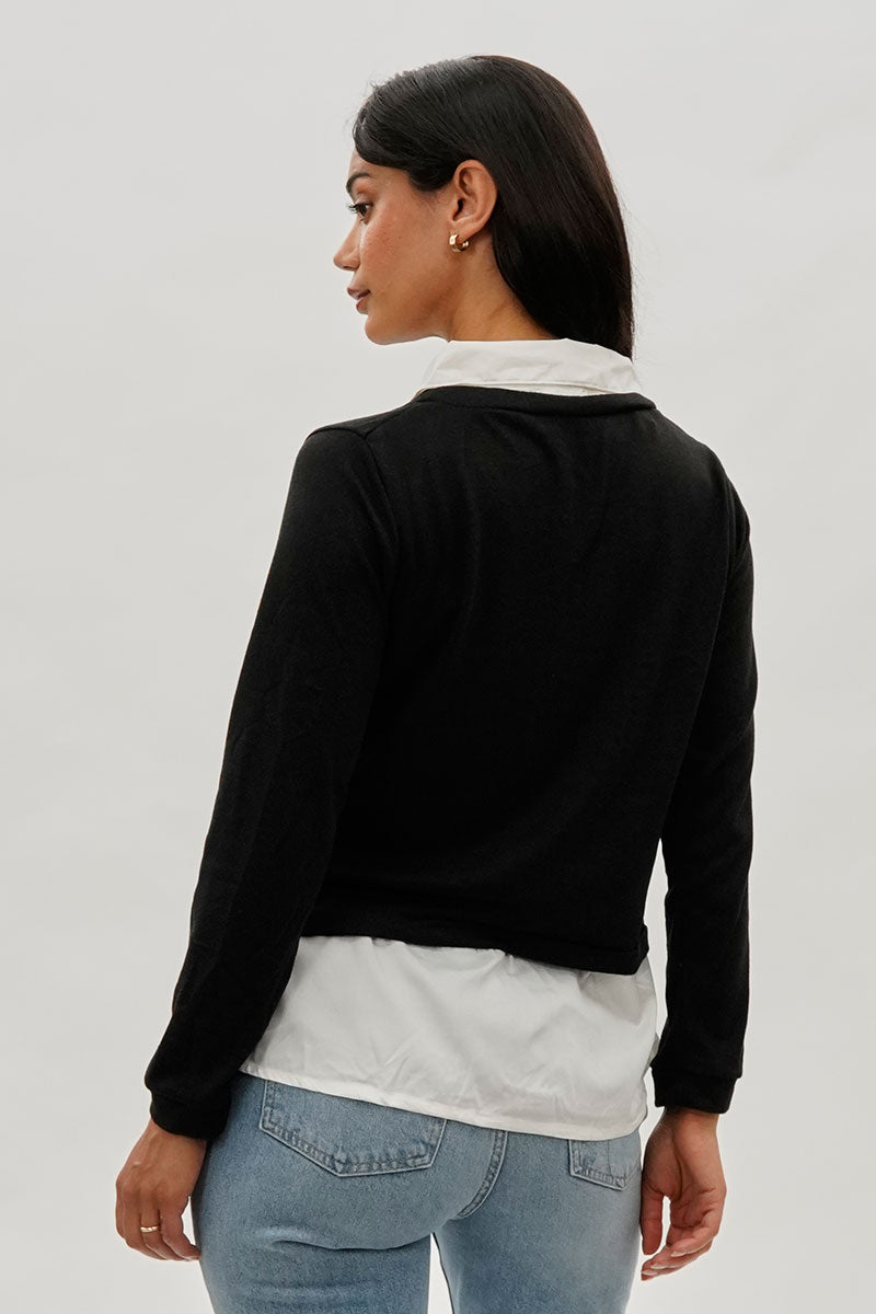 International INC Company Collared Pullover Sweater - Black - Womens Pullover Sweaters - Fairweather