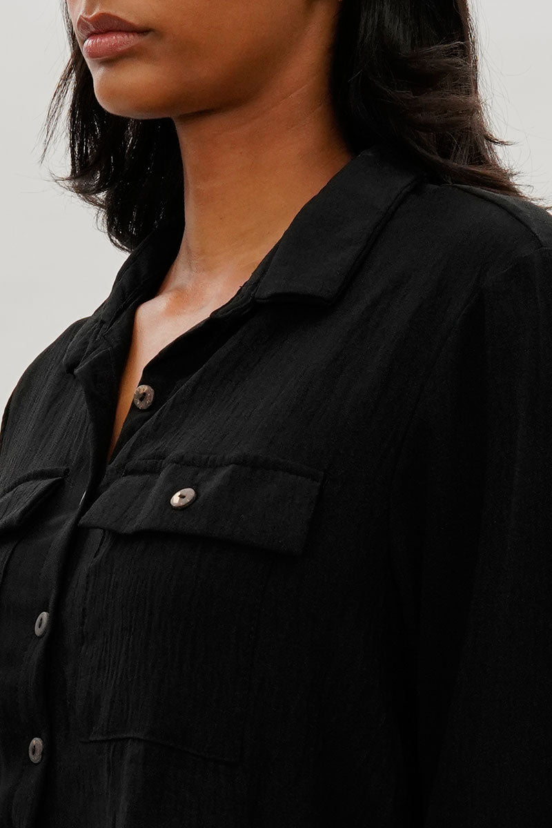 Stylexchange Vintage Button Up Utility Shirt - Black - Womens Shirts & Blouses - Fairweather