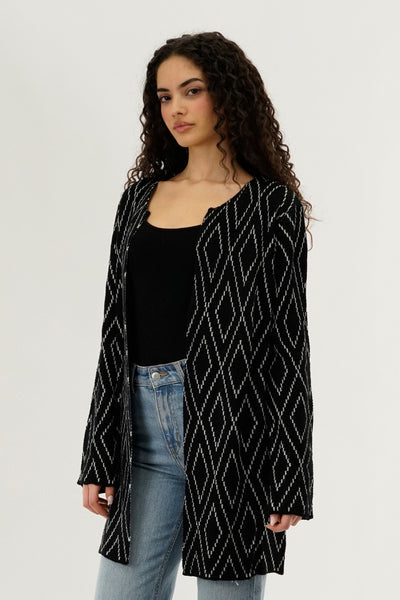 Beechers Brook Long Printed Open Cardigan - Black - Womens Cardigans - Fairweather
