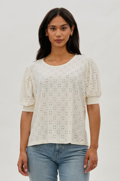 Beechers Brook Eyelet Detail Puff Sleeve Blouse - White - Womens Shirts & Blouses - Fairweather