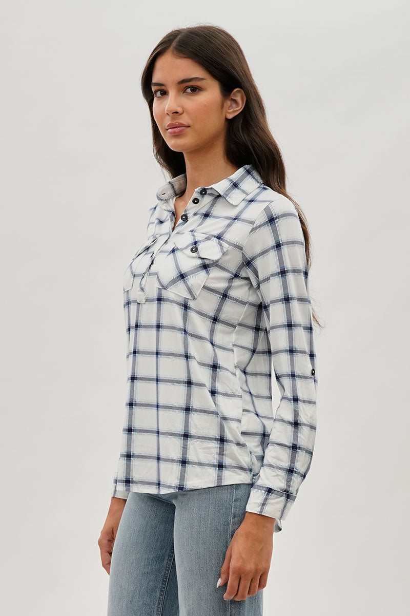 Urbanology Plaid Button Down Shirt - White - Womens Shirts & Blouses - Fairweather