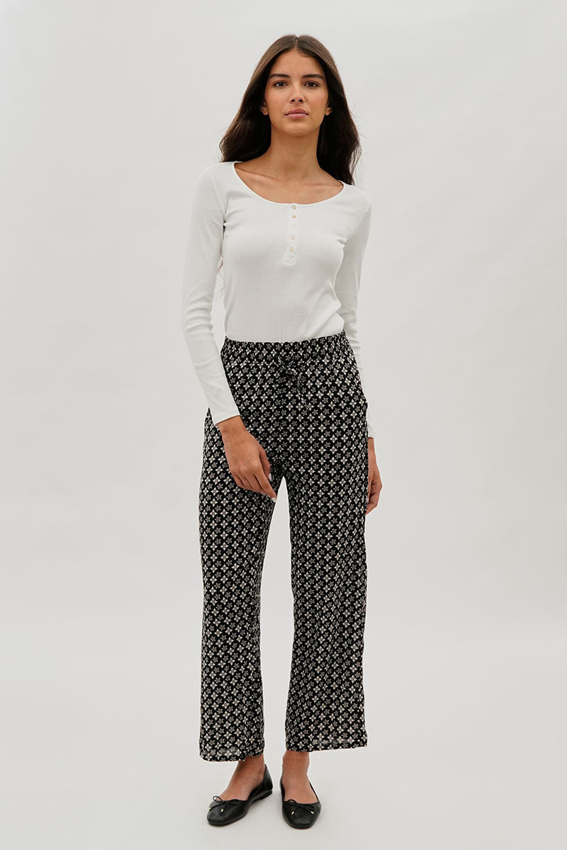 International INC Company Lattice Print Wide Leg Pants - Black - Womens Long Sleeve Tops - Fairweather