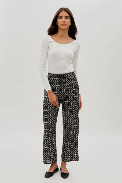 International INC Company Lattice Print Wide Leg Pants - Black - Womens Long Sleeve Tops - Fairweather