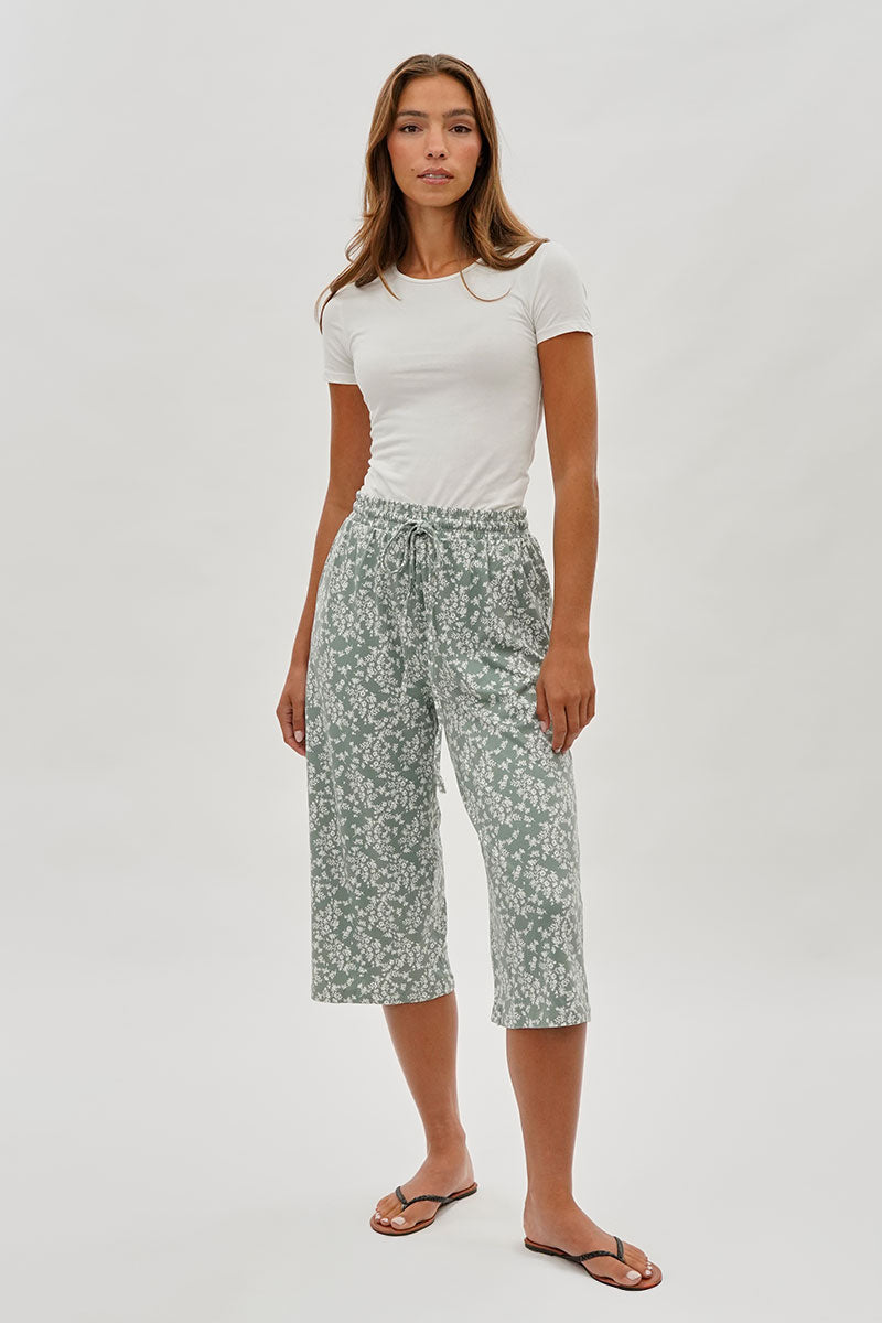 International INC Company Floral Tie Waist Capris - Mint - Womens Shorts & Capris - Fairweather
