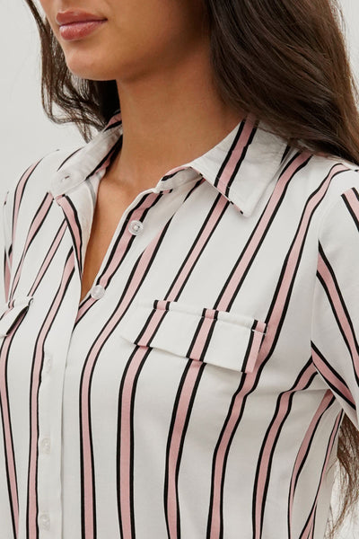 Majora Striped Collared Blouse - White - Womens Shirts & Blouses - Fairweather