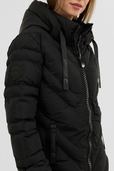 Canada Weather Gear Chevron Quilted Long Parka Jacket - Black - Womens Parka Jackets - Fairweather