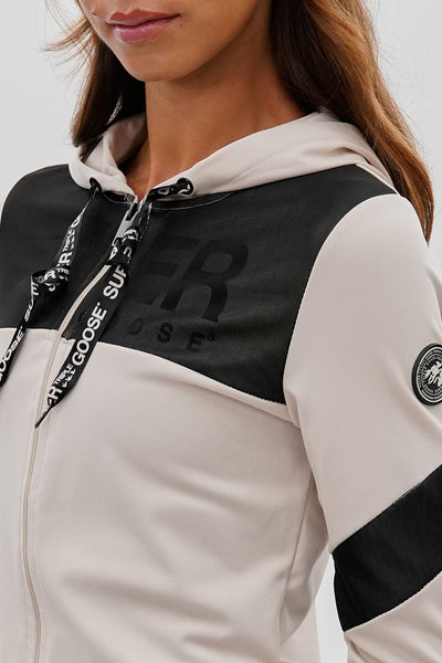 Super Triple Goose Zip Up Mesh Detail Hoodie - Beige - Womens Hoodies & Sweatshirts - Fairweather