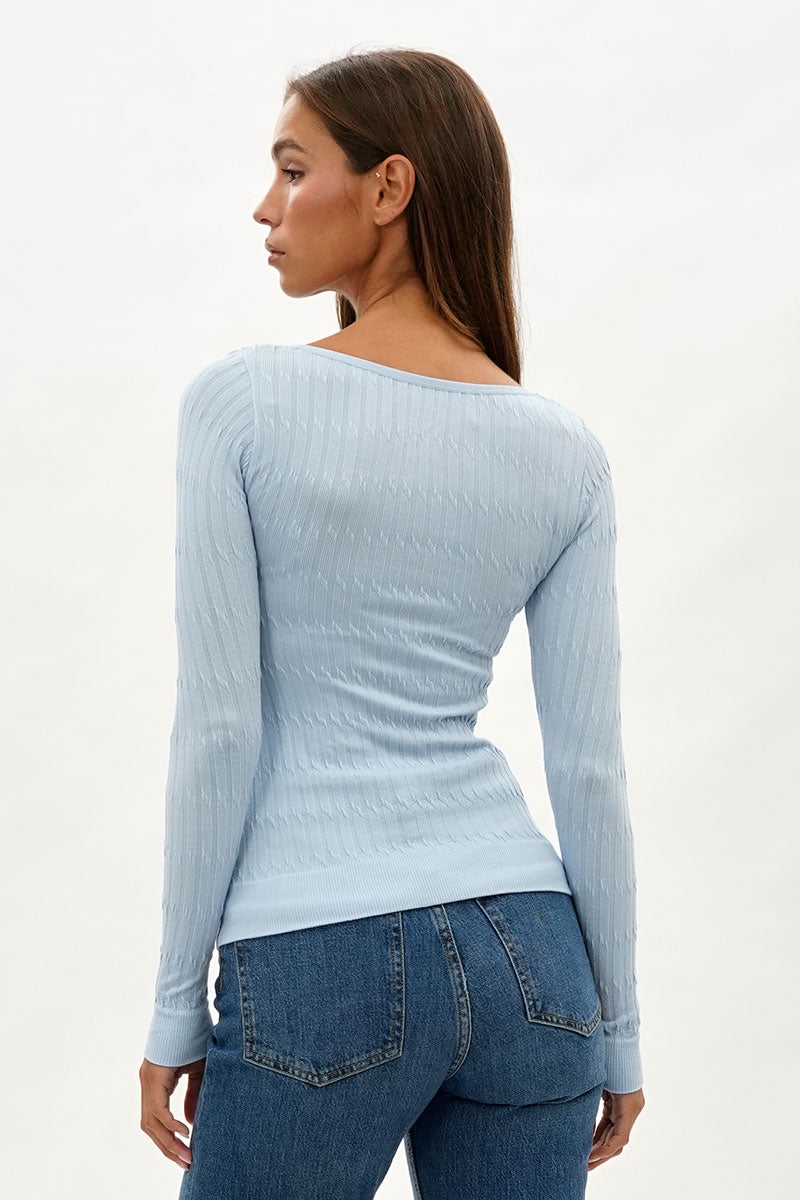 International INC Company Ribbed Scoop Neck Long Sleeve Top - Blue - Womens Long Sleeve Tops - Fairweather