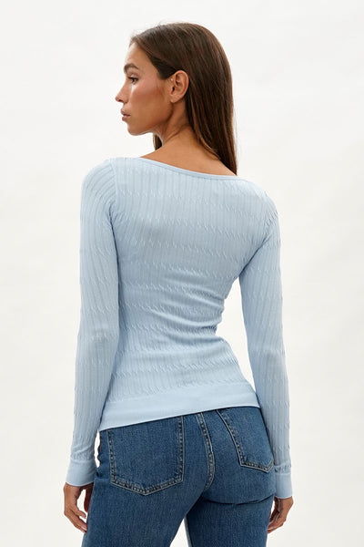 International INC Company Ribbed Scoop Neck Long Sleeve Top - Blue - Womens Long Sleeve Tops - Fairweather