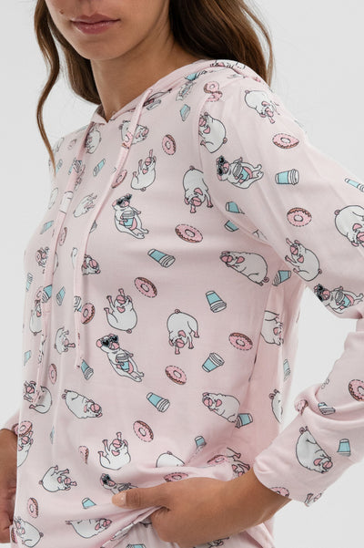Canada Weather Gear Dog Print Hooded Pajama Top - Blush - Womens Pajamas - Fairweather