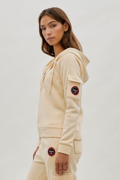 Sweat à capuche zippé Fahrenheit avec poche utilitaire - Crème