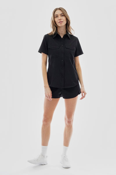 Canada Weather Gear Button Up Short Sleeve Shirt - Black - Womens Shirts & Blouses - Fairweather