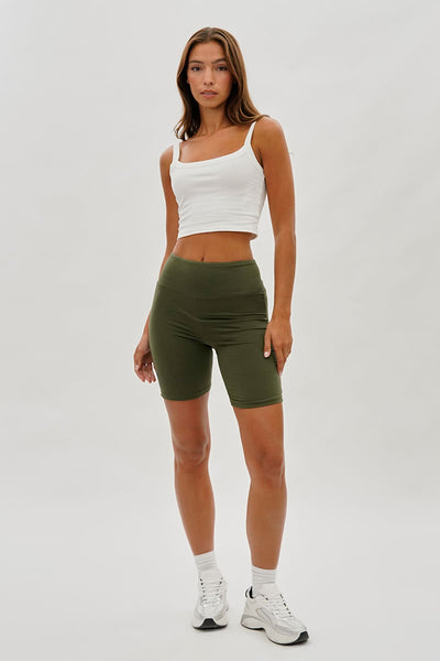Mikk High-Waisted Biker Shorts - Olive - Womens Shorts & Capris - Fairweather