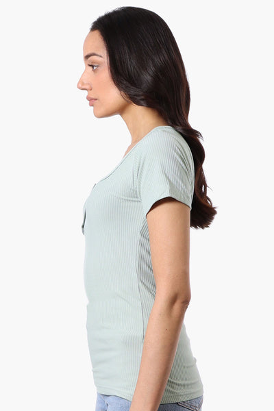 Costa Blanca Ribbed Square Neck Henley Tee - Mint - Womens Tees & Tank Tops - Fairweather