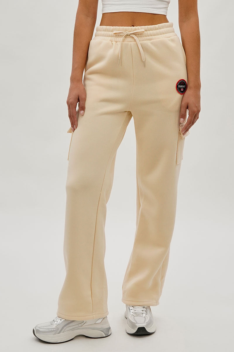 Fahrenheit Wide Leg Cargo Sweatpants - Cream