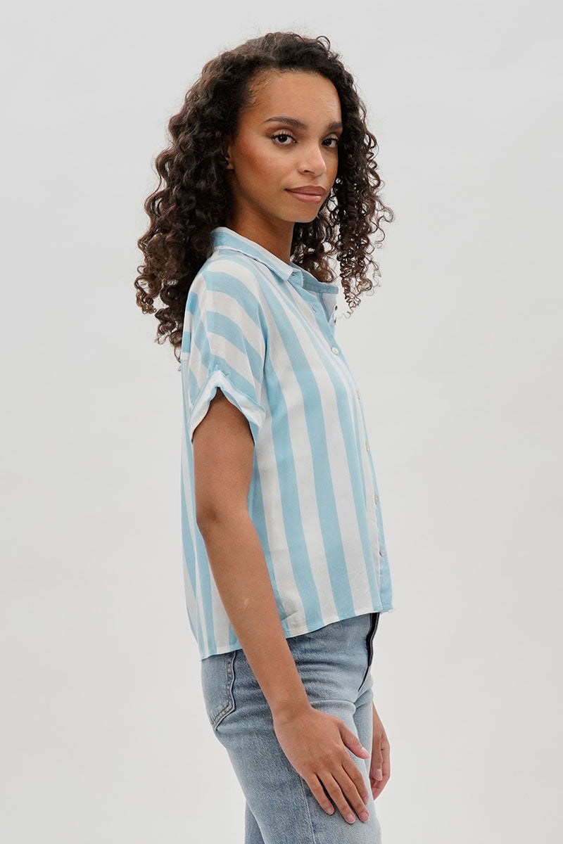Stylexchange Vintage Striped Button Down Shirt - Blue - Womens Shirts & Blouses - Fairweather