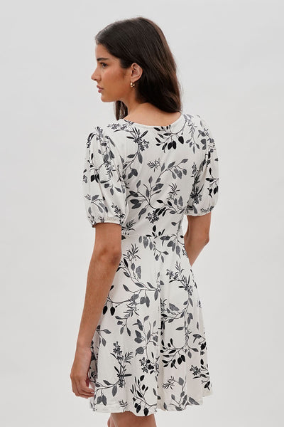 Costa Blanca Leaf Print Square Neck Day Dress - White - Womens Day Dresses - Fairweather