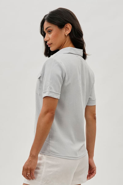 Stylexchange Vintage Button Down Short Sleeve Shirt - Stone - Womens Shirts & Blouses - Fairweather