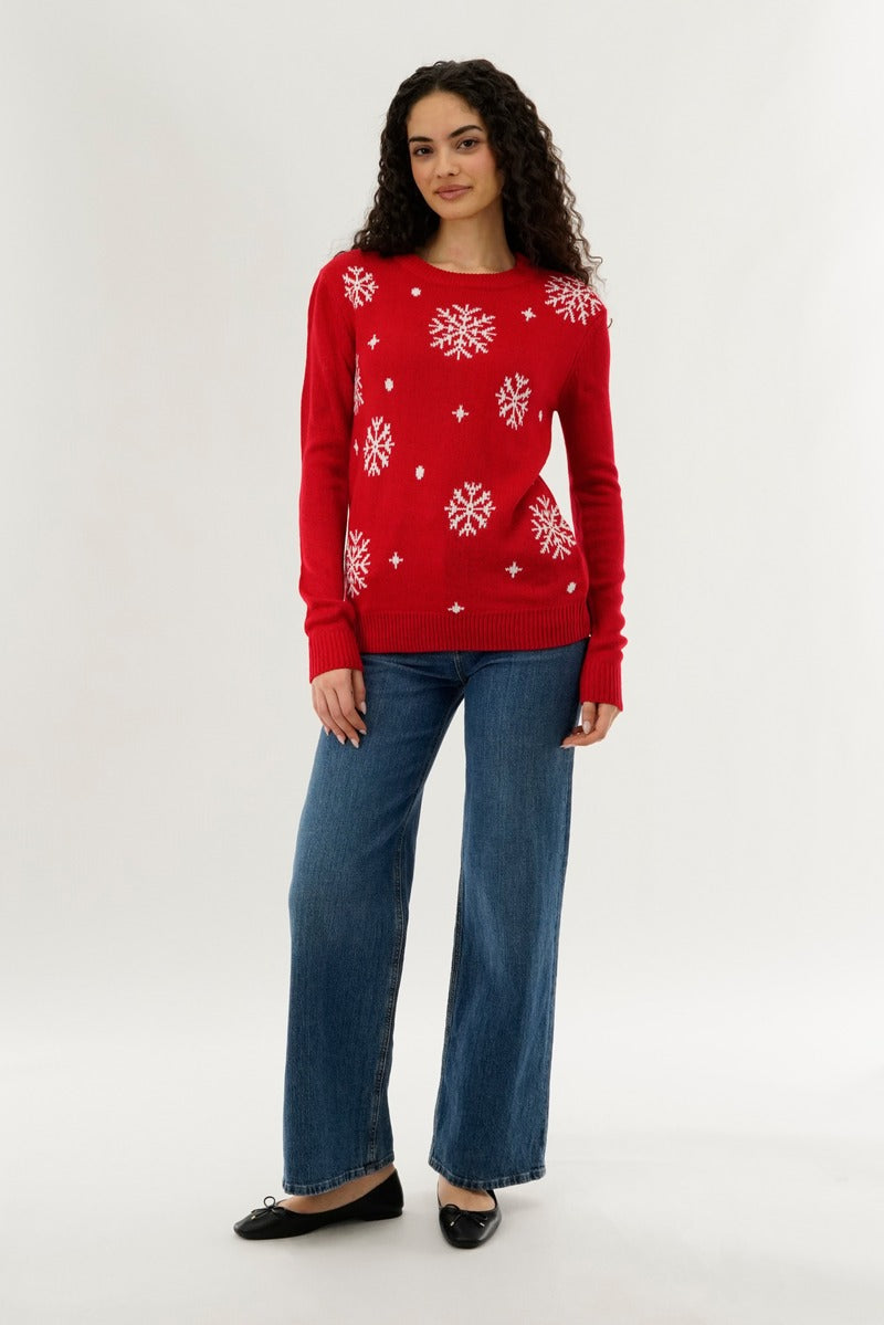 Festive Snowflake Christmas Sweater - Red - Womens Christmas Sweaters - Fairweather