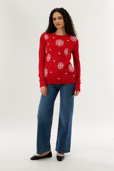Festive Snowflake Christmas Sweater - Red - Womens Christmas Sweaters - Fairweather