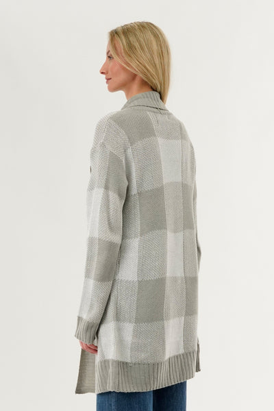 Canada Weather Gear Plaid Knit Fold Over Cardigan - Grey - Womens Cardigans - Fairweather
