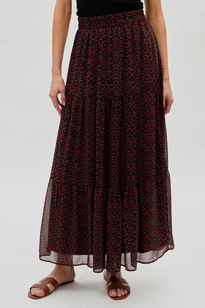 Costa Blanca Tiered Chiffon Maxi Skirt - Black - Womens Skirts - Fairweather