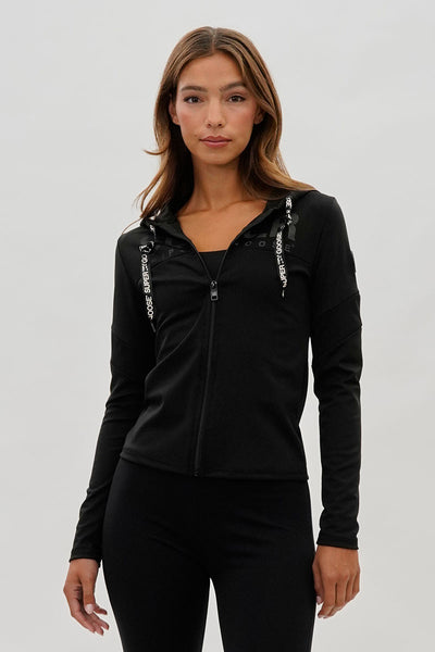 Super Triple Goose Zip Up Mesh Detail Hoodie - Black - Womens Hoodies & Sweatshirts - Fairweather