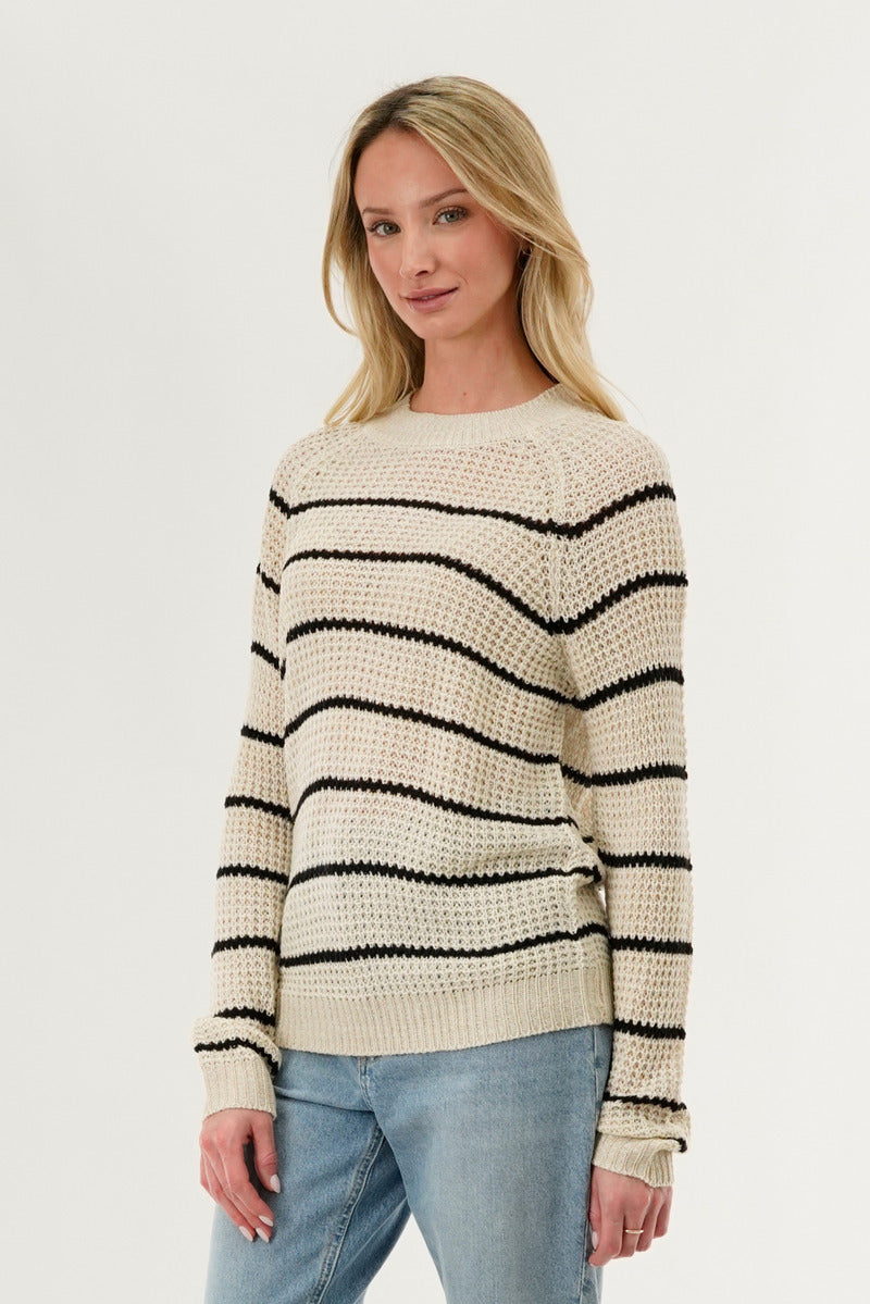International INC Company Striped Knit Crewneck Pullover Sweater - Cream - Womens Pullover Sweaters - Fairweather
