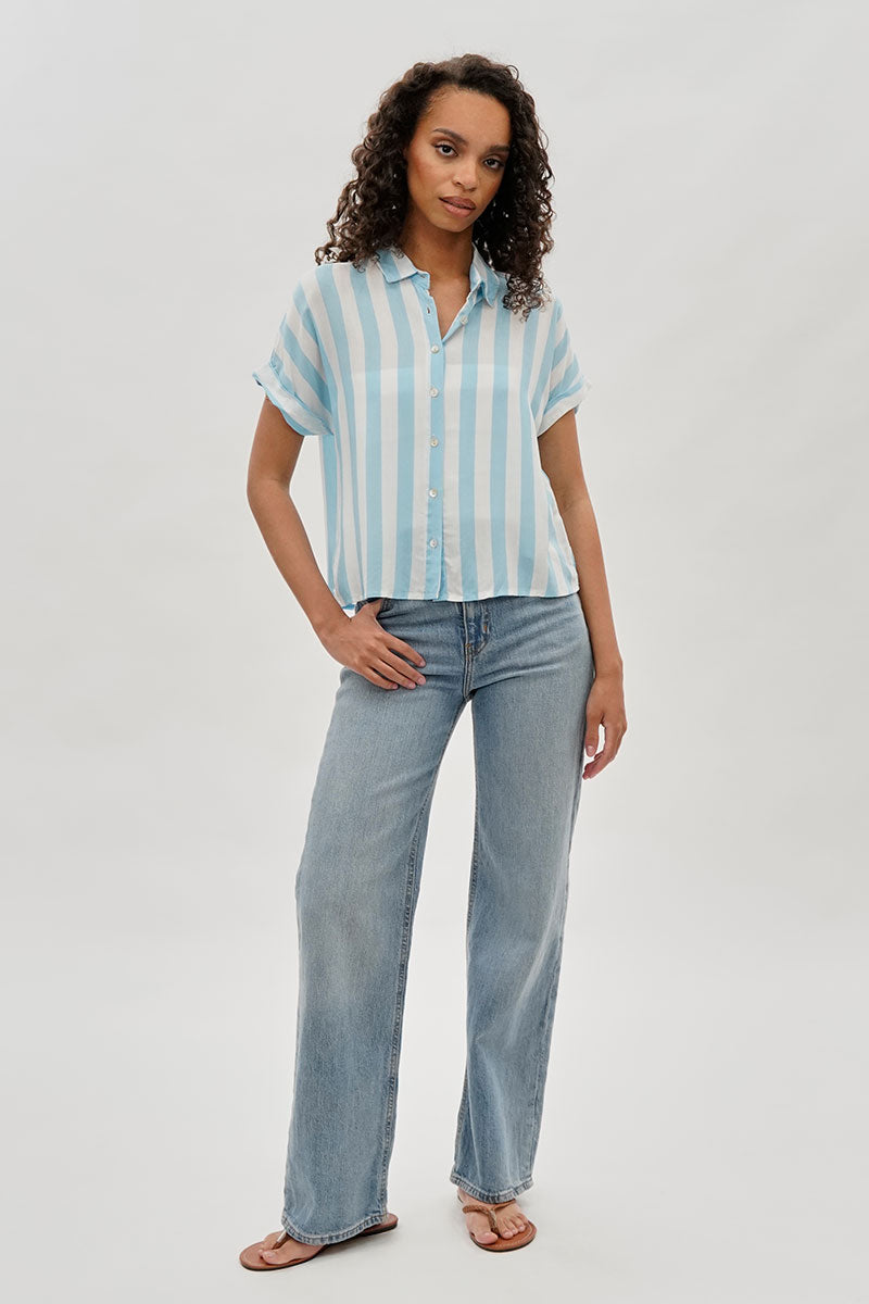 Stylexchange Vintage Striped Button Down Shirt - Blue - Womens Shirts & Blouses - Fairweather