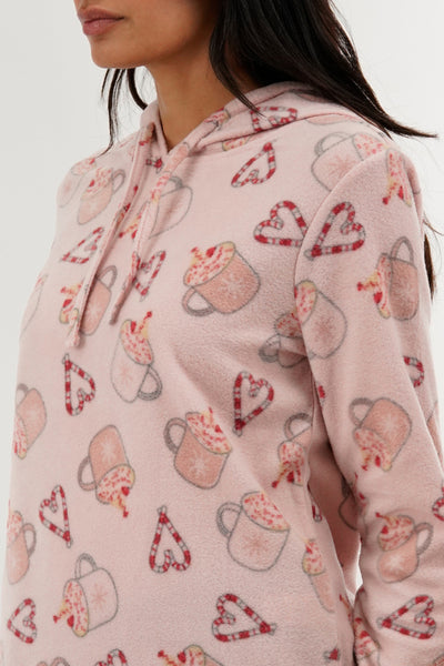 Canada Weather Gear Festive Print Hooded Pajama Top - Pink - Womens Pajamas - Fairweather