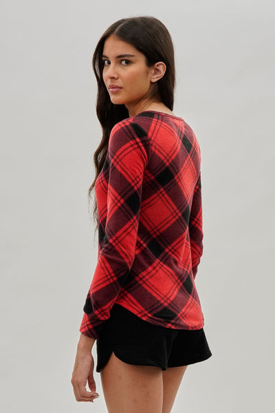 Canada Weather Gear Tartan Plaid Henley Pajama Top - Red - Womens Pajamas - Fairweather