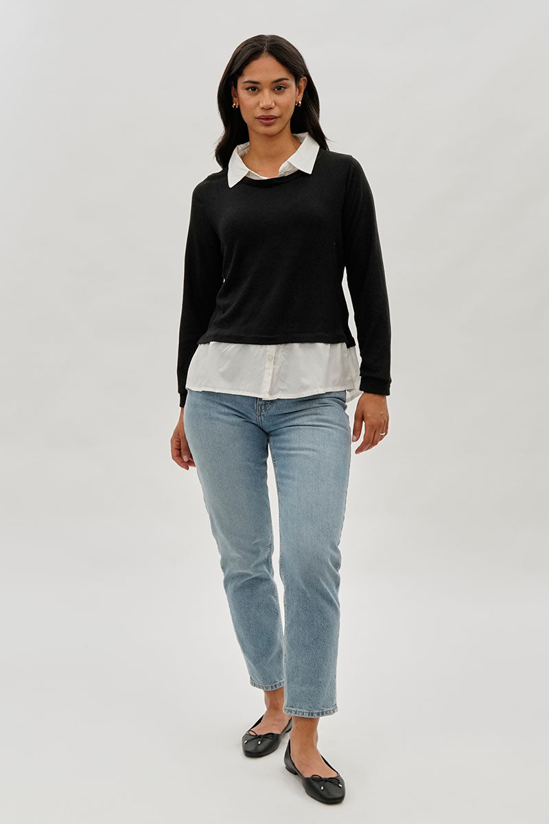 International INC Company Collared Pullover Sweater - Black - Womens Pullover Sweaters - Fairweather