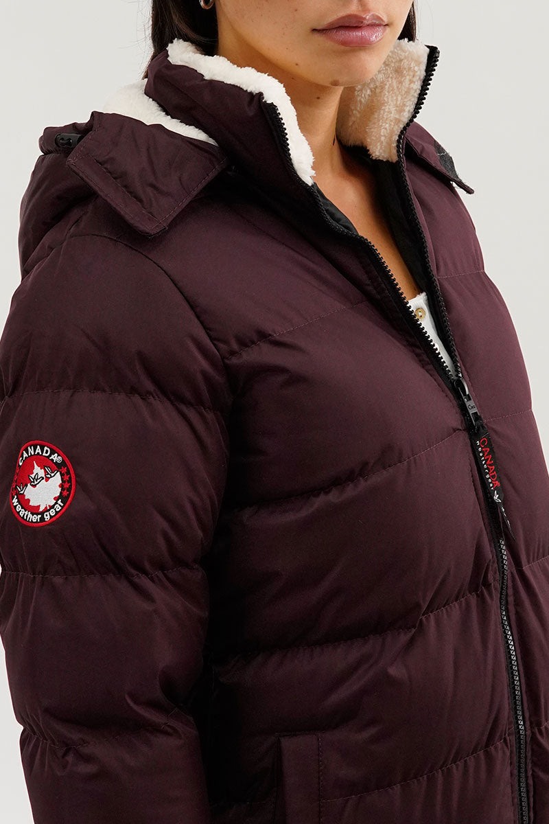 Canada Weather Gear Sherpa Lined Collar Bomber Jacket - Burgundy - Womens Bomber Jackets - Fairweather