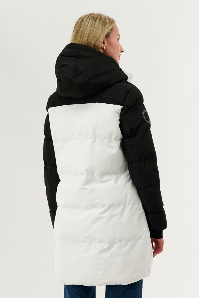 Camada Weather Gear Colour Block Puffer Parka Jacket - White - Womens Parka Jackets - Fairweather