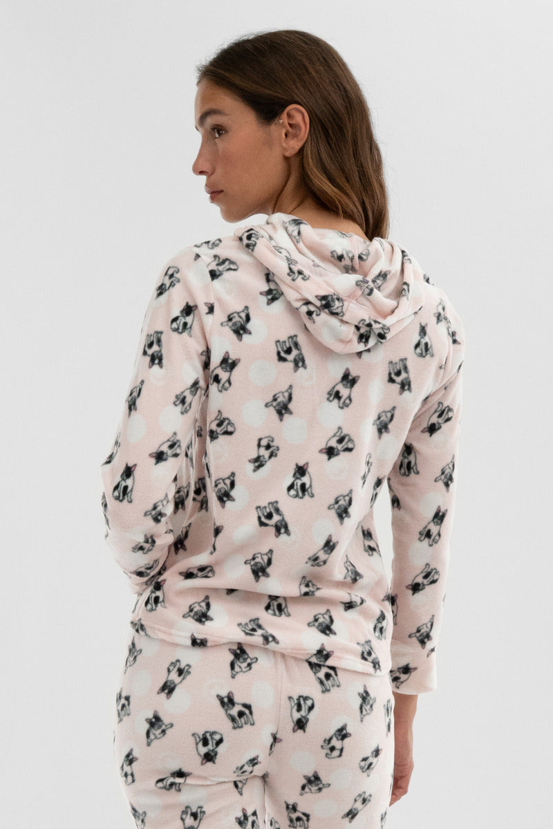 Canada Weather Gear Dog Print Hooded Pajama Top - Blush - Womens Pajamas - Fairweather
