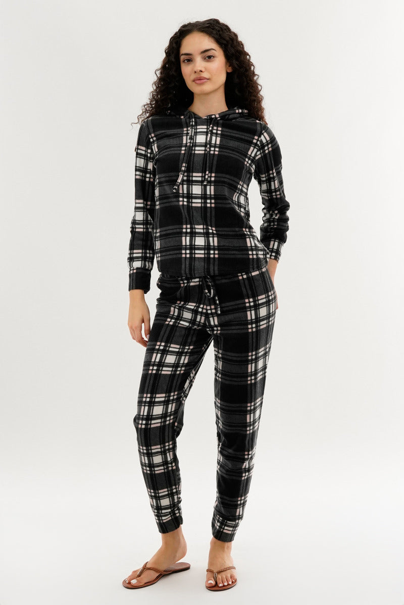 Canada Weather Gear Plaid Hooded Pajama Top - Black - Womens Pajamas - Fairweather