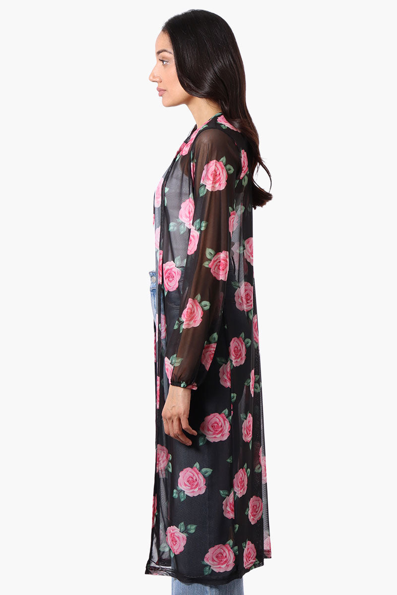Stylexchange Floral Long Sleeve Sheer Duster Cardigan - Black - Womens Cardigans - Fairweather