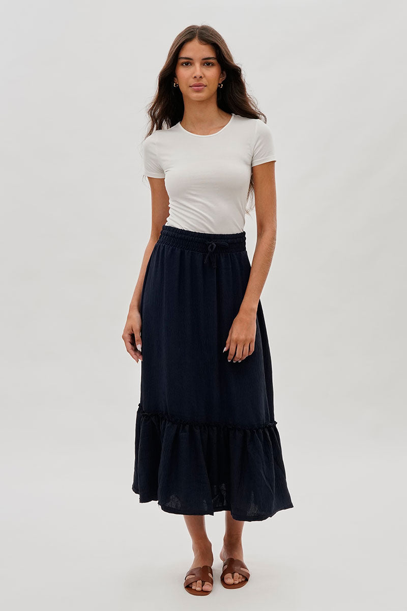 Stylexchange Vintage Tiered Cinched Skirt - Navy - Womens Skirts - Fairweather