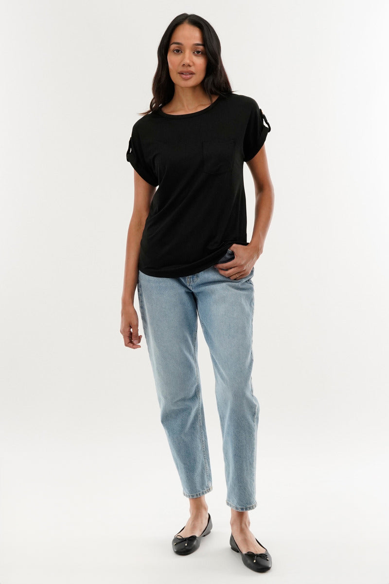 Costa Blanca Basic Cap Sleeve Tee - Black - Womens Tees & Tank Tops - Fairweather