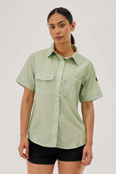 Canada Weather Gear Short Sleeve Button Up Utility Shirt - Green - Womens Shirts & Blouses - Fairweather