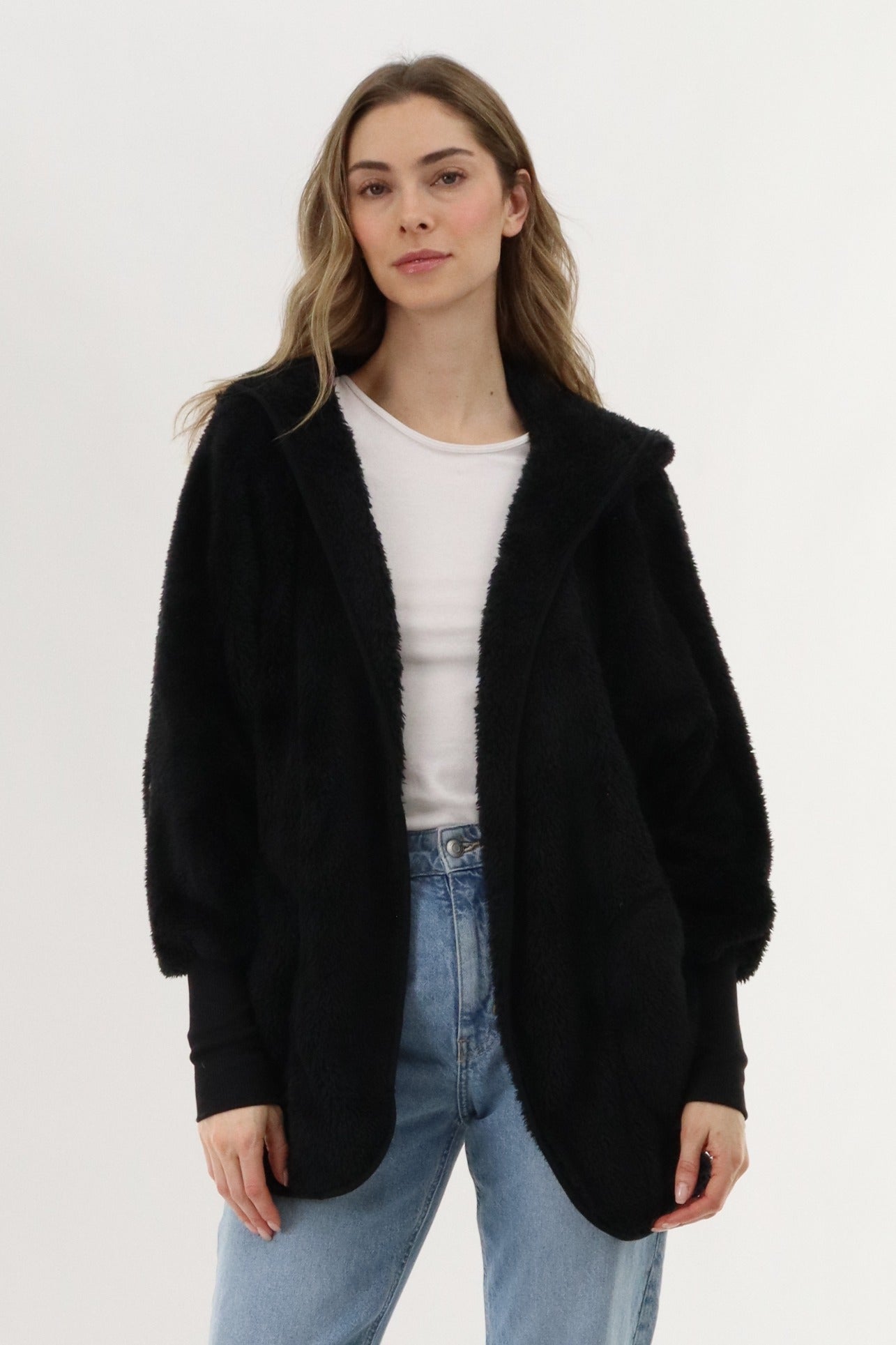 Canada Weather Gear Open Front Teddy Cardigan - Black - Womens Cardigans - Fairweather