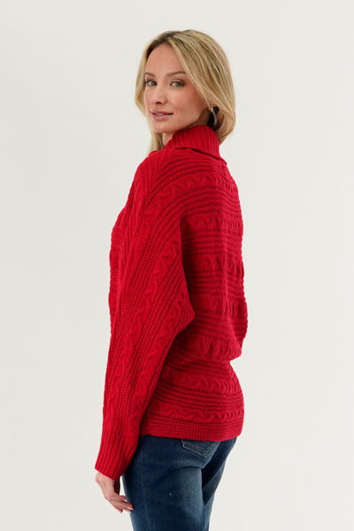 Beechers Brook Cable Knit Mock Neck Pullover Sweater - Red - Womens Pullover Sweaters - Fairweather