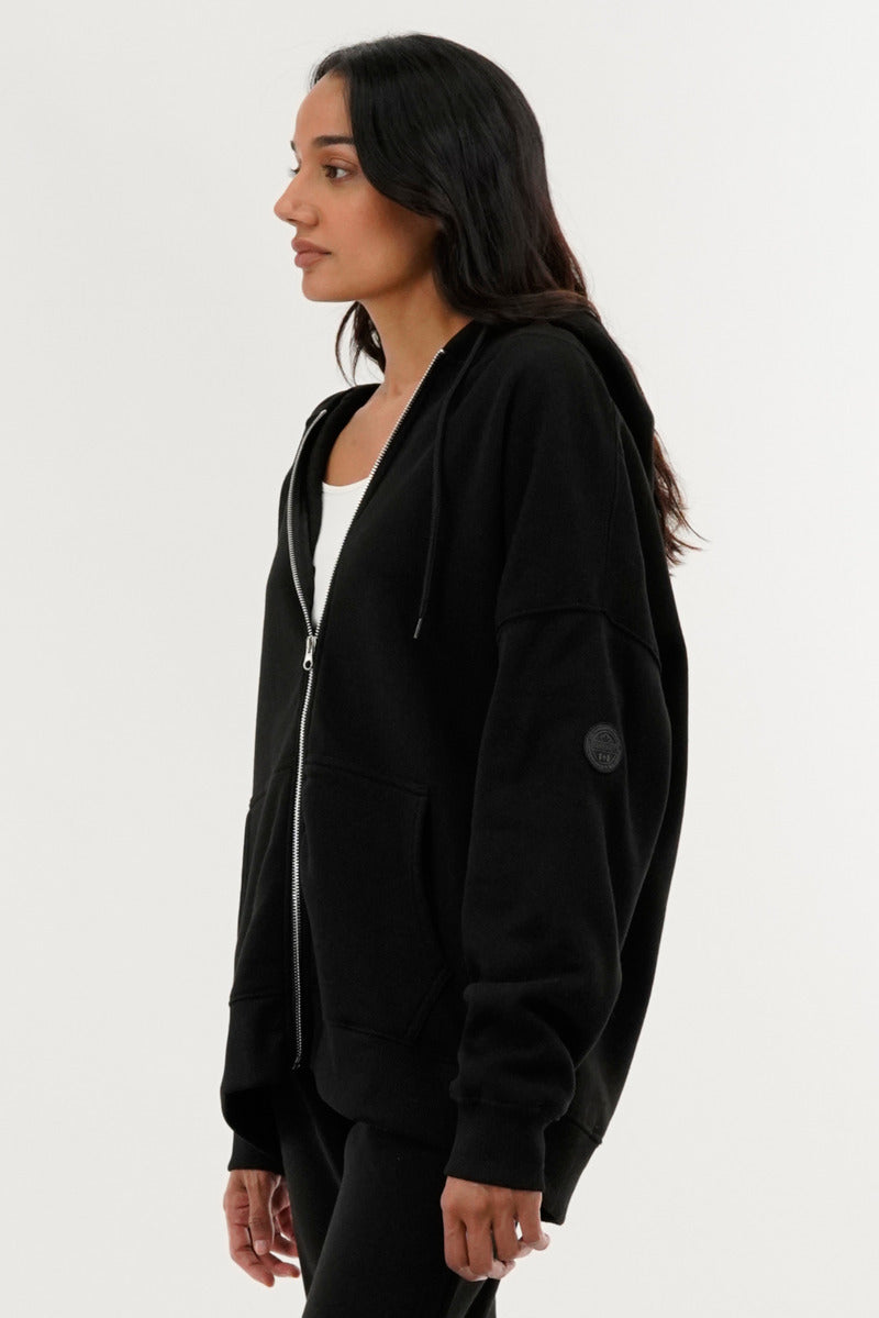 Fahrenheit Zip Up Drop Shoulder Hoodie - Black - Womens Hoodies & Sweatshirts - Fairweather
