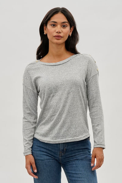 International INC Company Boat Neck Button Detail Pullover Sweater - Grey - Womens Pullover Sweaters - Fairweather
