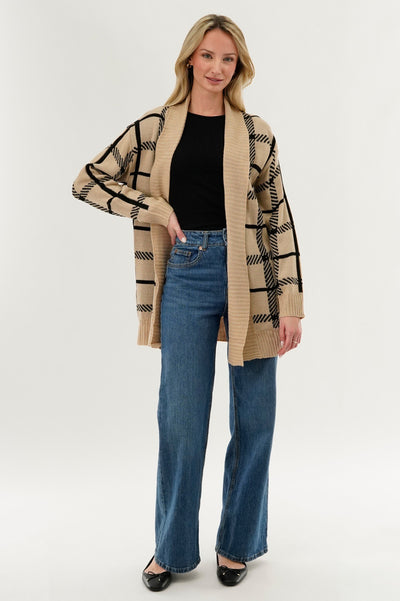 Canada Weather Gear Plaid Fold Over Wrap Cardigan - Beige - Womens Cardigans - Fairweather