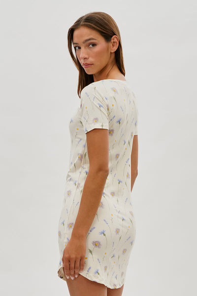 Runaway Bay Floral Short Sleeve Henley Day Dress - Cream - Womens Day Dresses - Fairweather