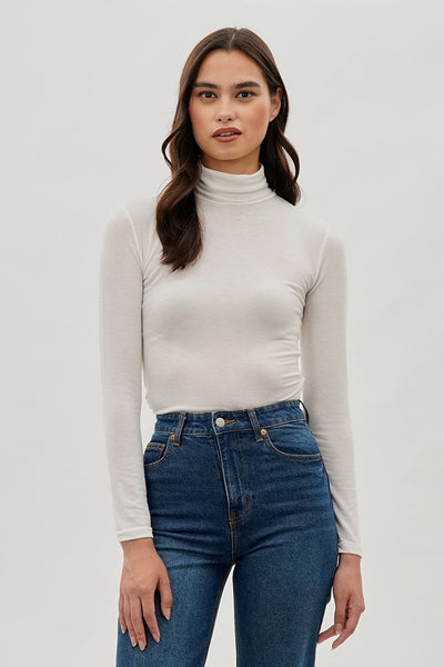 Magazine Cinched Side Turtleneck Long Sleeve Top - White - Womens Long Sleeve Tops - Fairweather