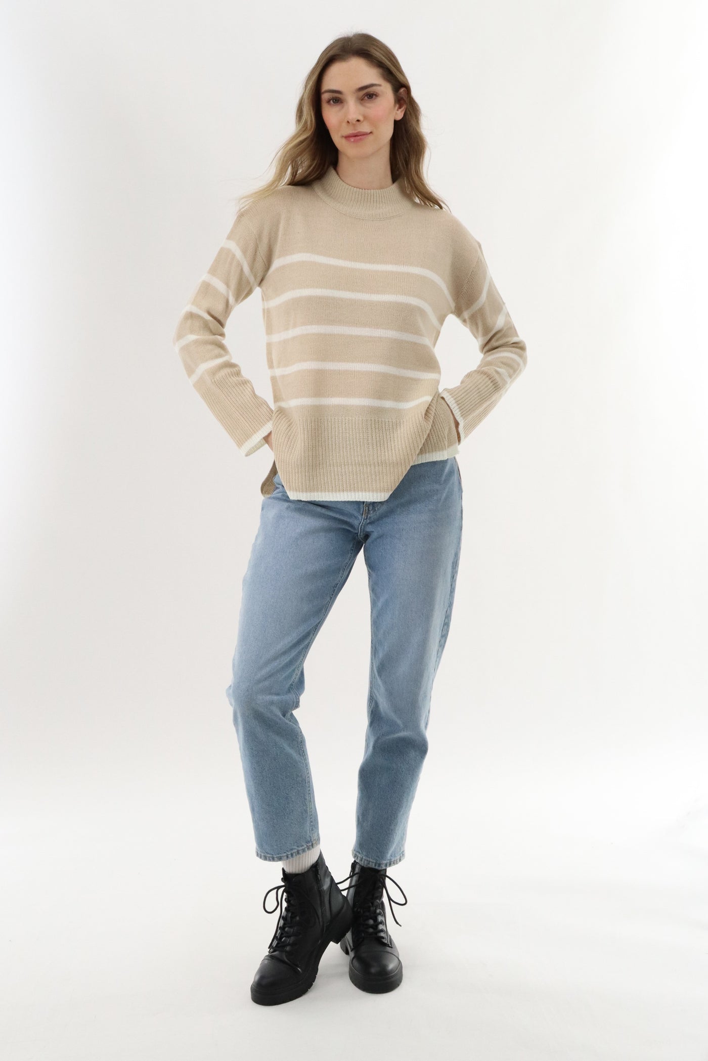 Beechers Brook Striped Knit Pullover Sweater - Beige - Womens Pullover Sweaters - Fairweather